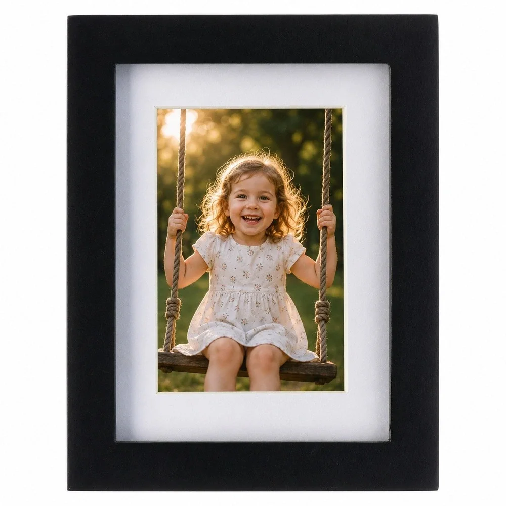 Lot of 2 Mini Picture Frames  3x4 or 2.5x3.5 Black Matted Wood Glass